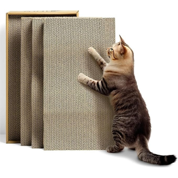Navaris 4-in-1 Cat Scratching Board - Cat Toy - Cat Scratching Board - Scratching Board Cats - Scratching Corrugated Cardboard - Easy Assembly and Multifunctional - Flat and Wavy