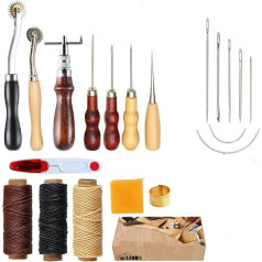 Leather Sewing Tools 14 Pieces Hand Sewing Repair Kit Craft DIY Hand Stitching Kit with Groover Awl Waxed Thimble Thread for Sewing Leather, Canvas or Other Leathercraft Projects