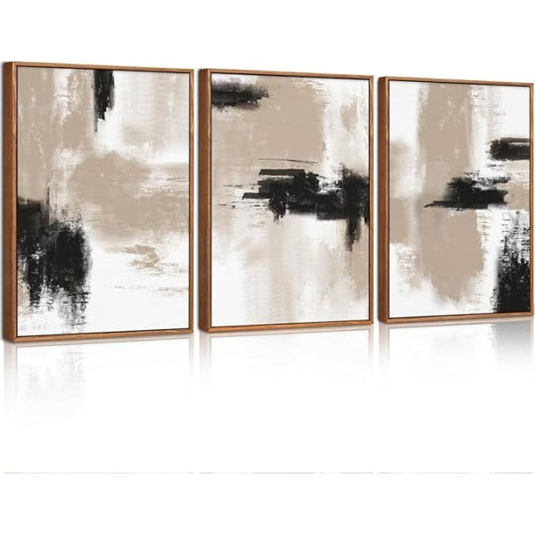 CHDITB Abstract Canvas Wall Art Framed Modern Black Brown Artwork Minimalist Color Block Shape Wall Decor Neutral Beige Artwork for Living Room Bedroom Office