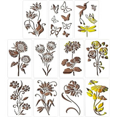 Flower Stencils, Template, 11 Pieces Flower Stencils for Crafts, Flower Stencils, Reusable Wall Stencils, for Crafts, Painting, Wall, Floor, Decor, Rock Dot Painting, Art