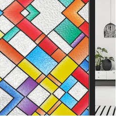 ConCus-T Stained Glass Window Film Privacy Geometric Self Adhesive Vinyl Static Cling Colorful 3D Sun Blocking Glass Door Cover for Home Office 44.5x200cm