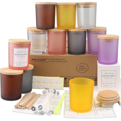 MILIVIXAY Pack of 12 10oz Colorful Glass Candle Jars with Lids and Candle Making Kits - Empty Candle Jars for Candle Making - Spice Powder Containers