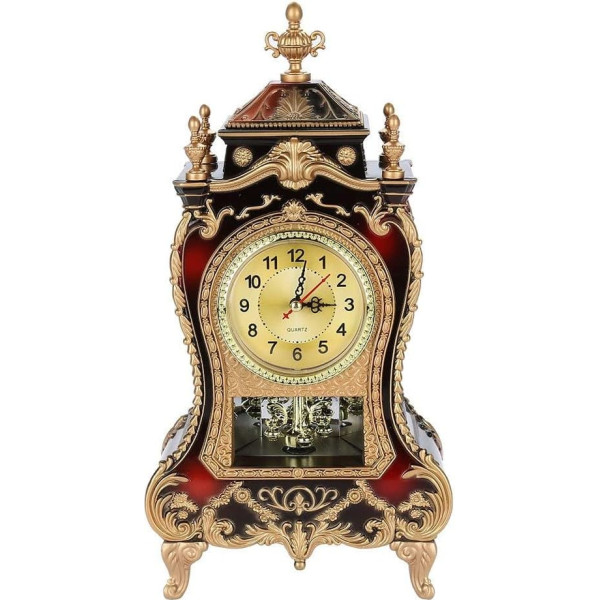 Ruiqas Vintage Style Plastic Table Clock Antique Home Hotel Decorative Desk Alarm Clock (Brownish Red)