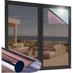 OFHome Window Mirror Film, Self-Adhesive Privacy Screen, Sun Protection, UV Protection, Heat Insulation, Brown, Silver, Privacy Glass Sticker, 90 x 200 cm