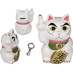 ootb Angry Cat Angry Cat 15cm White Ceramic Money Box with Lock