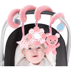 vocheer Car Seat Toy for Babies 0-6 Months Hanging Rattle Bouncer Toy for Crib Mobile, Toddler Spiral Plush Pram Toy, Girls Pink Pig
