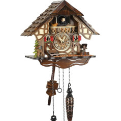 Black Forest Cuckoo Clock Real Wood Battery Operated with Quartz and Kuckuckruf - Range of Clocks Parking Eble - ENGSTLER - Fachwerkhaus 24 cm - 416 Q