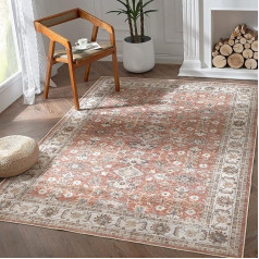 TOPICK Area Rug, Living Room Rug, Vintage Flower Rug, Non-Slip, Foldable, Thin, Washable Runner, Flooring for Indoor, Office, Bedroom, Kitchen, 120 x 180 cm, Brick Red