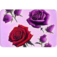 DLXW Dicke Flanell-Fußmatte, rutschfest, Mehrzweck-Teppich für Innen- und Außenbereich, für Haustür, Küche, Bad, langlebig und leicht zu reinigen, rote und violette Rosen