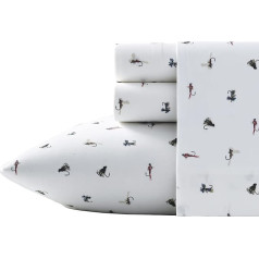 Eddie Bauer - Twin XL Flat Sheet, Cotton Percale Bedding Set, Crisp and Cool Home Decoration (Fishing Flies White, Twin XL)