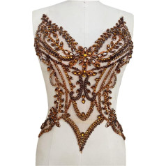 Handmade Rhinestone Lace Applique Sew on Beads Sequins Trim Accessories for Girls Dress Clothes (Brown)