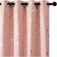 Deconovo Opaque Curtains with Eyelets Bedroom Thermal Curtains Living Room Curtains with Star Pattern, 229 x 117 cm (Height x Width), Coral Rose, Set of 2