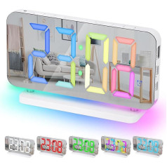 Sukeen Digital Alarm Clock, 7.4 Inch Digital Alarm Clock, Digital Clock Mirror Alarm Clock with 11 Colours Digital Display, 10 Modes RGB Night Light, USB-C Charging Port, Brightness, LED Clock Digital