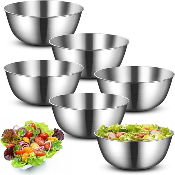 Umllpet Mixing Bowl, Stainless Steel Bowls, Set of 6, Metal Bowl Set, Salad Bowl, Snack Bowl, Dip Bowl, Cereal Bowls, Soup Bowls, Breakfast Bowls Set for Pasta, Salad, Fruit, Rice