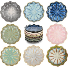 ZEBERBO Dipping Bowl Set of 8 Ceramic Soy Sauce Bowls 3oz Dip Sauce Cup Chrysanthemum Round Small Side Dishes for Dipping Sushi Tomato Soy Sauce Spice Finger Bowls