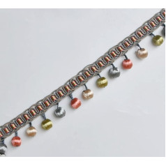 NIHUJALE Fransenbesatz, geflochtene Hängeperlen, 3 Yards Perlenfransenbesatz Hängende Kugelfransenband Dekorativer Besatz for Vorhänge Lampenschirme Quaste Kleidungsstücke Handarbeit(Gray Blue)