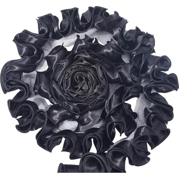 GORGECRAFT 3D Pleated Chiffon Lace Ribbon Satin Ruffle Edge Fabric Decorative Applique Fringe Trim for Crafts Sewing Wedding Dress Skirt Headwear Table Cloth Embellishment Black 4.5