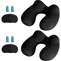 LUZWAY Set of 2 travel pillows, inflatable/neck pillow, ergonomic, inflatable, washable pillow, neck pillow, ideal for travel by car, plane, train, office