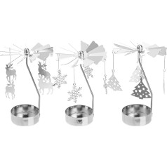 Drehbarer Kerzenhalter, Weihnachts-Kerzenhalter, Rentier, Weihnachtsbaum, Schneeflocke, drehender Teelichthalter für Urlaub, Hochzeit, Geburtstag, Party, Gastgeschenke, Winter-Tischdekoration, 3 Stück