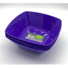 ECO Unbreakable Colourful Plastic Square Bowls Shatterproof 100% Food Safe Ideal for Camping, Indoor and Outdoor and Picnics Purple Small 16x16cm
