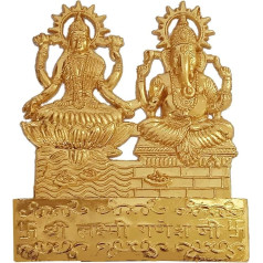 Purpledip Metal Statue Ganesha Lakshmi (12283) Golden Statue for Home Temple or Car Dashboard