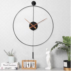 Large Decorative Wall Clock with Pendulum for Living Room Elegant Natural Walnut Wood Hands Modern Non-Running Silent Metal Wall Clock for Living Room Bedroom Study Office 50.8X