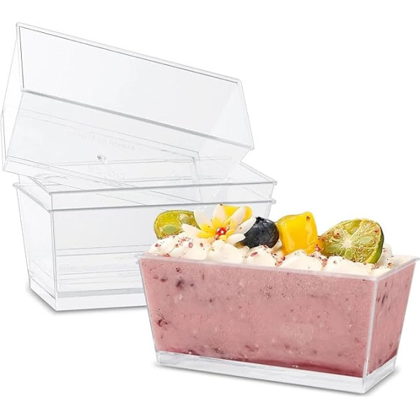 Yeelua 50 Pcs Plastic Dessert Cups 5oz Clear Rectangle Parfait Appetizers Reusable Cheesecake Pots for Mousse Pudding Dessert Party Supplies