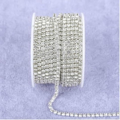 Kristall-Diamant-Besatz, 2 mm, 4,0 mm, Strass-Fransen, Goldbecher, Nähsteine, dekorative Besätze, Strass-Kette für Kleidung, Kristall mit Silber, SS16, 1 Yard