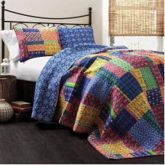 Lush Decor Misha 3-Piece Quilt Set, King, Fuchsia/Navy