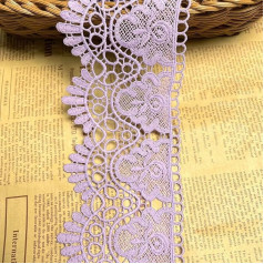 9cm Width European Crown Pattern Non-Elastic Embroidery Lace Trim Curtain Table Cloth Slipcover Bridal DIY Clothing/Accessories (2 Yards in a Package) (Pink-Purple)