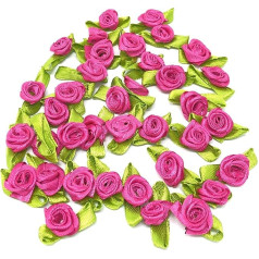 15mm Fuchsia Pink Satin Ribbon Mini Roses (Pack of 10)