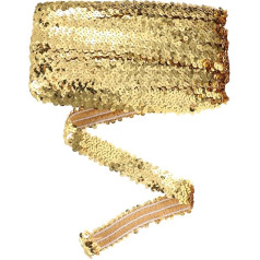 UTHCLO Elastisches Paillettenband in Hellgold Dekoratives Stoffband für Näharbeiten Vielseitiger Glitzerbesatz für DIY Kleidung Gardinen und Accessoires Zarte Spitzenverzierung