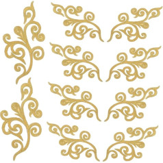 HEALSOPTHY Pack of 10 Golden Embroidery Appliques Pieces with Self-Adhesive Back Metallic Lace Ornaments for Ironing and Sewing on Wedding Dresses Costumes and DIY Fashion Finishing