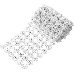 Sewroro Row Silver Rhinestone Mesh Ribbon for Clothing Decoration Durable Plastic Diamond Ribbon Versatile Jewellery and Craft Accessories for Wedding and Gift Wrapping