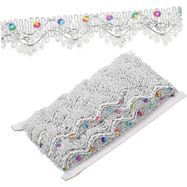 Mobestech Glitzerndes Paillettenband Silber Vielseitiger Zuschneidbarer Zierbesatz für Kleidung DIY Kostüme Handgefertigte Verzierungen Geeignet für Kleider Taschen Hüte und Bastelprojekte