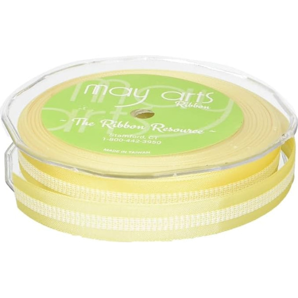 May Arts Solid Ribbon with Centre 5/8-inch x 30 yd. Lemon with White Stitching, Acrylic Multicoloured, 4.65 x 4.65 x 0.9 cm