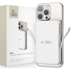 Tech-Protect Magnētiskā Powerbank PB31 10000mAh 15W MagSafe ar USB-C iPhone Lightning kabeļiem - balta