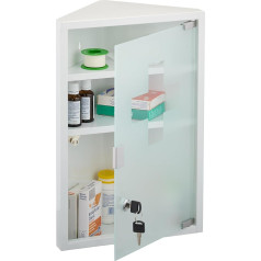 Relaxdays Medicine Cabinet, 3 Compartments, H x W x D: 45 x 30 x 17.5 cm, Lockable, Steel, Glass Door, Corner Pharmacy Cabinet, White