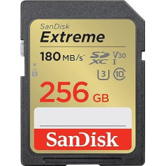 SanDisk Extreme SDXC UHS-I Memory Card 256GB (V30, 180MB/s Transmission, U3, 4K UHD Videos, SanDisk QuickFlow Technology, Waterproof, Shockproof, Temperature Resistant)