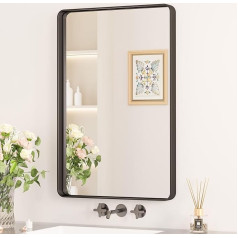 Keonjinn Wall Mirror Black 50 x 75 cm, Bathroom Mirror with Metal Frame, Tempered Glass Rectangular Mirror Hallway for Bathroom, Living Room, Bedroom, Wall Decoration
