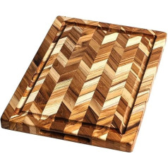 Teakhaus Herringbone Wooden Chopping Board with Juice Groove M, 36 x 25 x 2.5 cm, FSC Certified, Teak Wooden Chopping Board Large in Herringbone Pattern, Wooden Board Kitchen for Clean Cuts