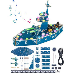 Warship Soldering Practice Kit, Soldering Board with RGB Lights and Music for Home/School, Ideal Electronics Kit, Battleship Model, Gift for Adults Aged 14+