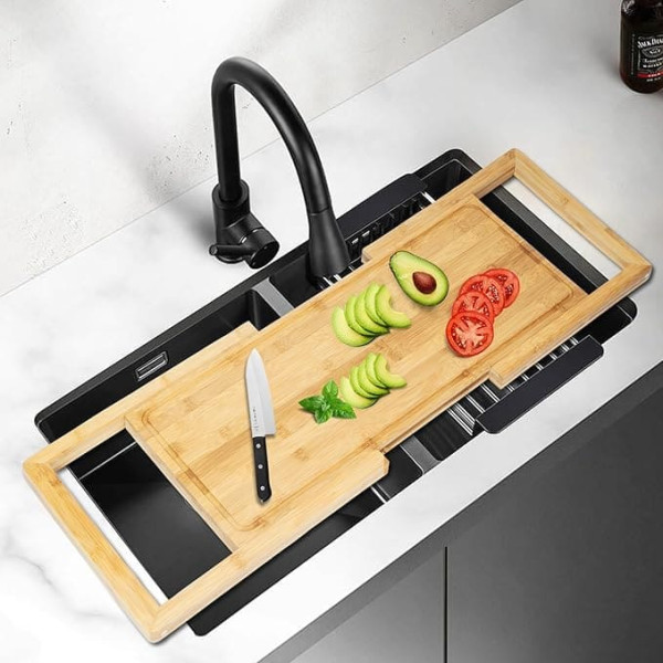 Nisorpa Bamboo Cutting Boards for Kitchen Over the Sink, Cutting Board for Sink, Counter Cover, Over the Sink, Expandable Cutting Board with Juice Groove for Kitchen
