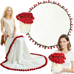 Flower Bouquet Blanket, Finished Crochet Rose Bouquet Flower Blanket, Handmade Flower Blanket with 68 Flowers, 110 cm Rose Petals Blanket for Mother's Day, Valentine's Day, Birthday