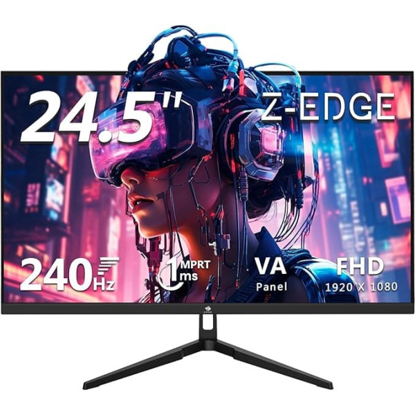 Z-Edge Gaming Monitor 24.5 Inch 240Hz 1ms MPRT Full HD 1080P 16:9 LED Screen VA Panel, 350cd/m² Brightness, FreeSync HDR10, DisplayPort1.4 & HDMI2.0, Supports VESA 100 x 100 mm