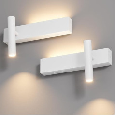 Klighten Pack of 2 LED Indoor Wall Lights, 3 W + 3 W Wall Lamp, 2 Bulbs, 3000 K Wall Lights with 2 Switches, Round Wall Spotlight, 330° Rotatable/60° Adjustable, for Living Room, Aluminium, Warm White, White