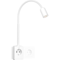 ENUOTEK LED Reading Lamp Plug Light White 3 W LED Wall Dimmable Reading Lamp Bed Gooseneck Socket Lamp Spot with Plug and Touch Switch, 3 Colour Temperature Adjustable 4000 K - 3000 K - 5000 K