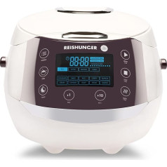REISHUNGER Digital Rice Cooker and Steamer White | 1.5 litres for 8 People | Keep Warm Function, Timer and Premium Inner Pot | Multi Cooker, 12 Programmes, 7-Phase Technology
