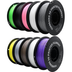 PLA 3D Printer Filament, 10 Rolls, Dimensional Accuracy +/- 0.02mm, 10kg Spool, 1.75mm, Black, White, Grey, Lemon, Fluorescent Green, Brown, Purple, Silver, Transparent, Pink