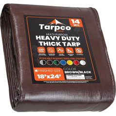 Tarpco Safety Tarpaulin Fabric Tarpaulin (245 g/m², 18 x 24 inches, 5.5 m x 7.3 m, Brown/Black) 14 Mil PE Protective Tarpaulin with Eyelets, Multi-Purpose Cover for Wood Garden Furniture, Truck, Pool,